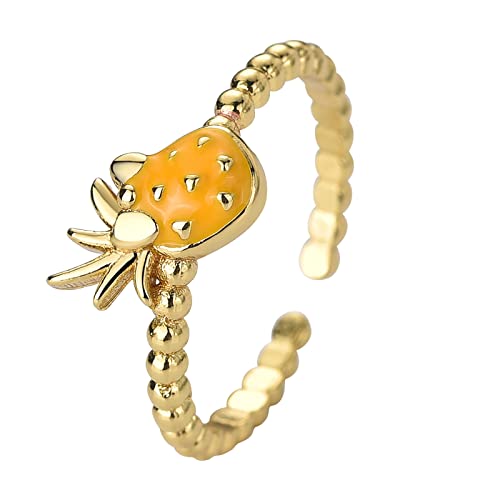 YWJewly Ein einzigartiges Geschenk für Mama Obst-Ananas-Ring-Schmuck, süßes Obst, Accessoires, minimalistischer Stil, Mode, vielseitige Ringöffnung, kann angepasst werden, Ringe (Gold, One Size) von YWJewly