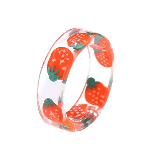 YWJewly Fidgett Ring Spinnerr Ring Harzringe Acryl niedliche trendige Ringe bunte Strassringe Schmuck Kunststoffharz stapelbarer klobiger Fruchtring für Frauen Mädchen Ringe Hund (Red, One Size) von YWJewly