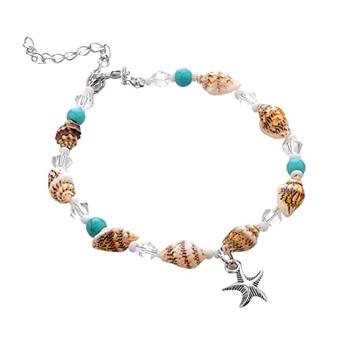 YWJewly Fußkettchen für Damen Boho Türkis Sommer Strand Anhänger Fußkettchen Vintage Muschel Perlen Fußkettchen Dünnes Armband Mit Blauer Linie (e-Black, One Size) von YWJewly