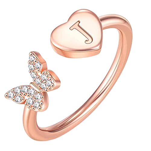 YWJewly Gelenk-Daumenringe für Damen verstellbar Anfangsbuchstabe Alphabet Ringe AZ Silber Gold Kristall verstellbarer Fingerring für Frauen Mädchen Schmuck Gürtel Mit 2 Ringen (J, One Size) von YWJewly