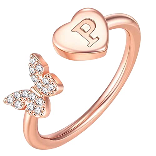 YWJewly Gelenk-Daumenringe für Damen verstellbar Anfangsbuchstabe Alphabet Ringe AZ Silber Gold Kristall verstellbarer Fingerring für Frauen Mädchen Schmuck Gürtel Mit 2 Ringen (P, One Size) von YWJewly