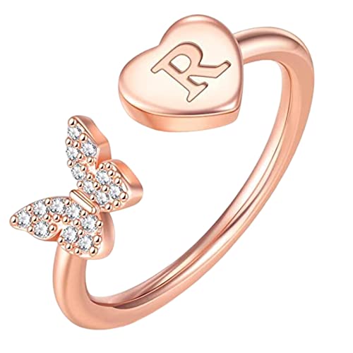 YWJewly Gelenk-Daumenringe für Damen verstellbar Anfangsbuchstabe Alphabet Ringe AZ Silber Gold Kristall verstellbarer Fingerring für Frauen Mädchen Schmuck Gürtel Mit 2 Ringen (R, One Size) von YWJewly