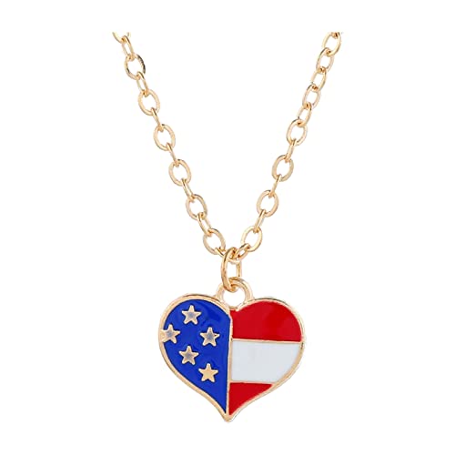 YWJewly Geschenke für Fra+uen Schmuck Independence Day Diamond Tropfhalskette Love Heart Flag Flag Oil Halsketten & Anhänger Anhänger Leine (3-blue, One Size) von YWJewly