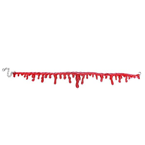 YWJewly Halskette Sets Gruselige Halskette Blood Scary Red Choker Halloween Womens Dripping Halsketten Anhänger Lange Silberkette Mit Anhänger (red-5, One Size) von YWJewly