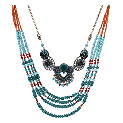 YWJewly HalskettenAnhänger Retro Boho Eule Perlenkette Handgemachte Perlenkette Damen Schmuck Ananas Anhänger Schlüssel (Blue, One Size) von YWJewly