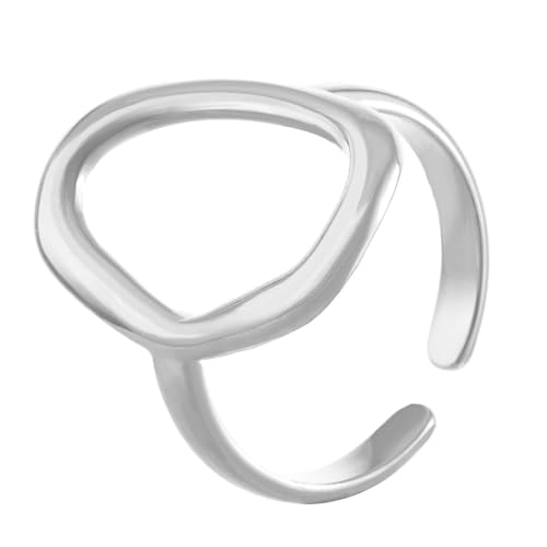 YWJewly Herren Der Ringe Edelstahl-Ring, hohl, geometrisch, oval, offener Ring-Stil, vielseitiger einfacher Ring Ringe Kinder Jungs 12 (Silver, One Size) von YWJewly