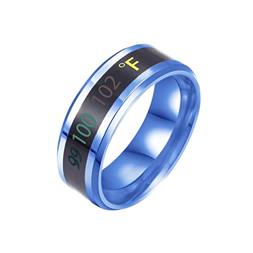 YWJewly Jubiläumsringe Stahlkörper Smart Farbe Stahl Temperaturanzeige Ring Temperatur Titanring Temperaturänderungsringe ene Ringe Ohr (Blue, 12) von YWJewly