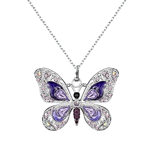 YWJewly Kette Fotze Persönlichkeits-Weinlese-mehrfarbige Schmetterlings-Halskette für Frauen-Schmuck-Geschenke Anhänger Spanngurte (Purple, One Size) von YWJewly