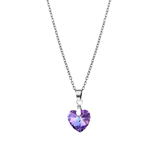 YWJewly Kette Herren Herz des Meeres Halskette Herzförmige Schlüsselbein-Halskette aus Kristall, verziert mit einem Herz-Pullover-Kettenschmuck für Frauen Anhänger Kipper (Purple, One Size) von YWJewly