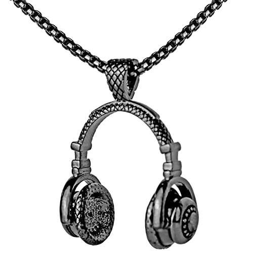 YWJewly Kette Herz Musik-Kopfhörer-Kopfhörer-Anhänger Halskette der europäischen amerikanischen Mode-Männer Anhänger Turnerin (Black, One Size) von YWJewly