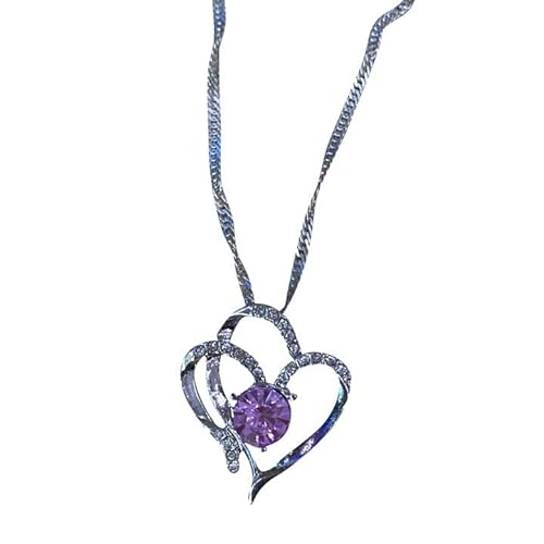 YWJewly Kette Herz für Frauen Personalisieren Sie Liebes-Herz-Halskette für Frauen Halskette Halskette Memorial Anhänger Schmuck Geschenk Stern Halskette Silber (Purple, One Size) von YWJewly