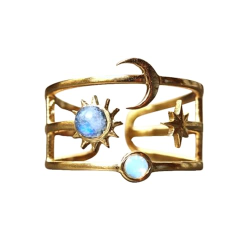 YWJewly Kette Mit 2 Ringen Ring mit Sonne, Mond Ring, Gold-Opal-Schmuck, Körperring, Geschenk, Geburtstagsgeschenk für Damen Ringe Orientalisch (Gold, One Size) von YWJewly