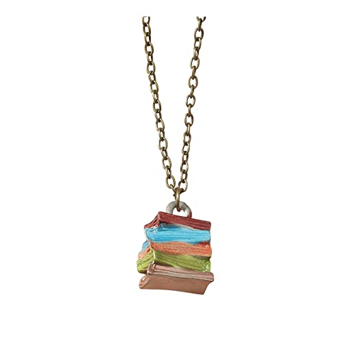 YWJewly Kette für Mama Gestapelte Buch-Halskette Exquisite stilvolle Bibliothek Bunte Buch-Anhänger-Halskette Anhänger Gummispannring (Silver-c, One Size) von YWJewly
