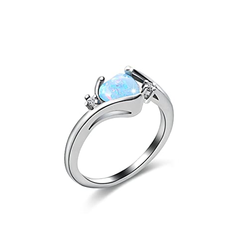 YWJewly Kristallring mit Ausschnitt Weißer Ring Modeartikel Rundring die Hand Opal Stone Opal Juwelierringe Ringordner 6 Ringe (Silver, 9) von YWJewly
