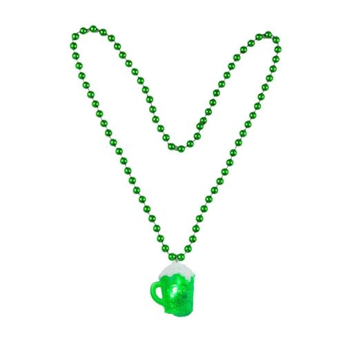 YWJewly Massive Gliederkette Herren Halskette St. Day Accessoires, grünes Licht, Halskette, LED-Bierkrug, irische Halskette, St. Party-Dekoration Halskette Große Perlen (1-Green, One Size) von YWJewly