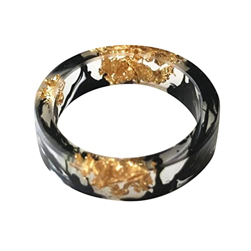 YWJewly Mode Damenring Schwarz Offener Ring für Frauen Gried Gold Fresh Ring Flower Handmade Getrocknete Sen Foil Ring Harz Kleine Ringe Ringer Ohr (Black, One Size) von YWJewly