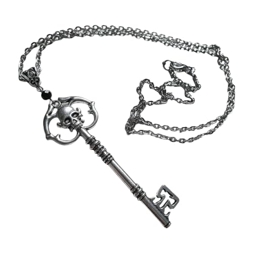 YWJewly Modeschmuck Kette Halskette mit Skelettschlüssel- Kopfanhänger silberner, schwarzer Legierung mit exquisiter Handwerkskunst vielseitiger Verwendung Halskette 40 Cm Silber (Silver-e, One Size) von YWJewly