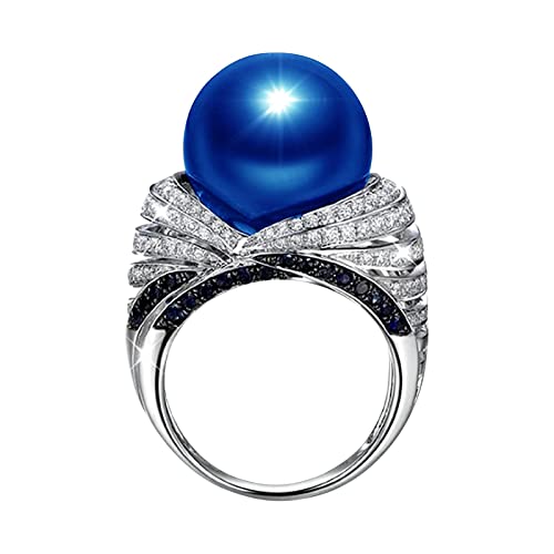 YWJewly Modeschmuck Schmuck Amerikanische Hand Zirkon Atmosphäre Beliebte europäische Mode Perlen Stil Retro Blau Ring Ringe Schwarze Reiter Der Ringe (Blue, 7) von YWJewly