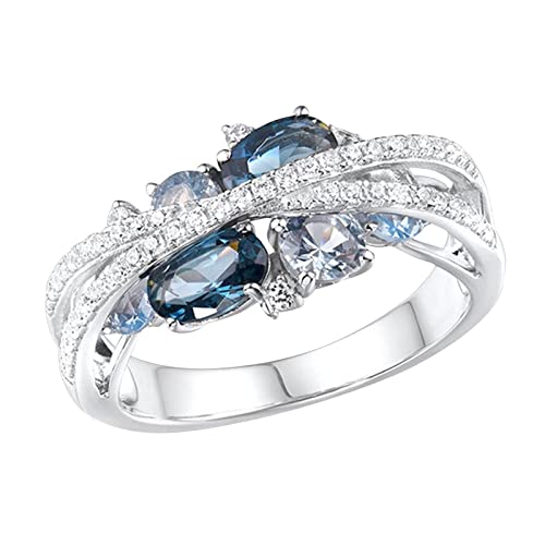YWJewly Modeschmuck Set funkelnder Luxus für Damen Schmuckset Schmuck blauer Ring zarte feine Spinellringe Ringe Aufbewahrung Einbauschrank (Silver, 07) von YWJewly