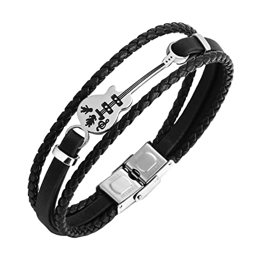 YWJewly Mutmacher Armband Lederarmband für Herren, geflochtenes Armband, Manschette, Musik, Höhen, Seil, Valentinstag, Punk-Geschenk für ihn Ketten Armband (Black-B, One Size) von YWJewly