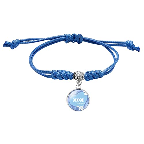 YWJewly Muttertag Armband MOM Love Hand Seillänge Zwei-Wege-verstellbares Armband mit Kristallanhänger Muttertagsgeschenk Uhr Mit Lederarmband Breit Herren (Blue, One Size) von YWJewly