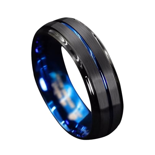 YWJewly Offener Ring 3D-Blumenform Verstellbarer Ring Herrenmode 8 mm schwarzer gebürsteter Leiter-Ring, blauer Herren-Ehering, Geschenke für Männer, Größe 10 Ringe Mondstein (Black, One Size) von YWJewly