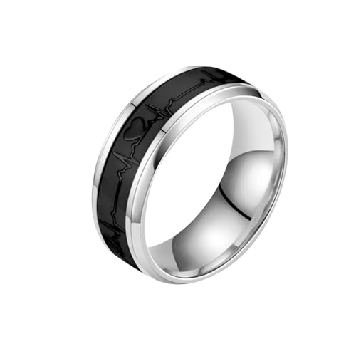 YWJewly Ordner Mit Ringen Mehrfarbiger Ring in Herzform, Titanstahl, mehrfarbig, individueller Ring, Design-Ring, Paarring, Paar-Geschenk Vorhang Zubehör Ringe (Black, E) von YWJewly