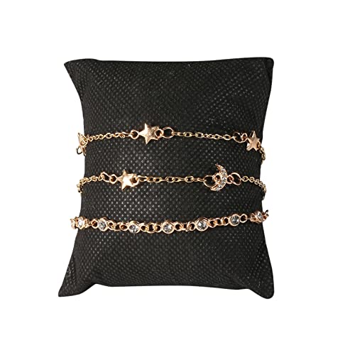 YWJewly Paar Armbänder Sommer kühl erfrischend The Star The Moon Diamond Encrusted Bracelet 3 Kleider Geflochtenes Lederarmband Für Herren (Gold, One Size) von YWJewly