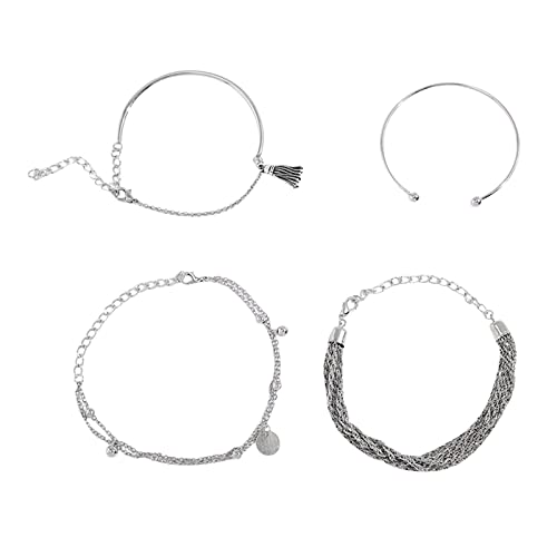 YWJewly Personalisierbares Partnerarmband 4PCs Boho Beach Damenarmbantel Quartett mit Quartett 4PCs Boho Beach Quartett Set für Frauen Mädchen Armband Für Halten (Silver-F, One Size) von YWJewly