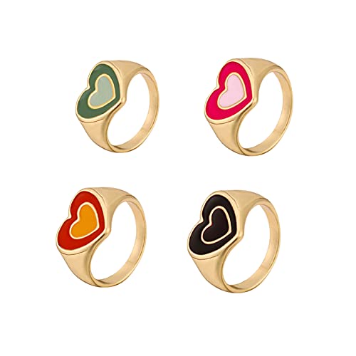 YWJewly Ring Damen Mädchen -Herzband Cute Ringfinger Plain für Frauen-Shop Liebe Ringe Ohrringe Ringe (f-Green, pink, black, red, One Size) von YWJewly