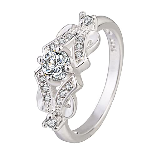 YWJewly Ring-Set Weibliches Teen Mädchen Modering Exquisiter Zirkonring Diamantring Blumenring Verlobungsring für Frauen Mädchen Ringe Mit Gravur Für Schwarz (Silver, 6) von YWJewly