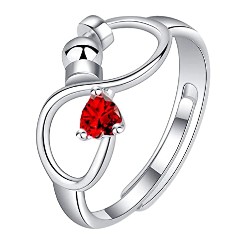 YWJewly Ringe Geburtssteine Rotierender -Angst Dekompressionsring Dekompressionsring Geburtstagsgeschenk für sie Minimalistischer Kristallring Geburtssteine Strassring Lutsch Ringe (Red, One Size) von YWJewly