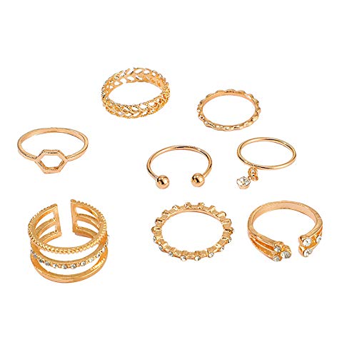 YWJewly Ringe Gold Wasserfest Stück Trend Ring Metallschmuck für Geschenke Zirkonia retro Gelenk Gold Mode 8-Set blaue Ringe Gürtel Damen 2 Ringe (Gold-2, One Size) von YWJewly