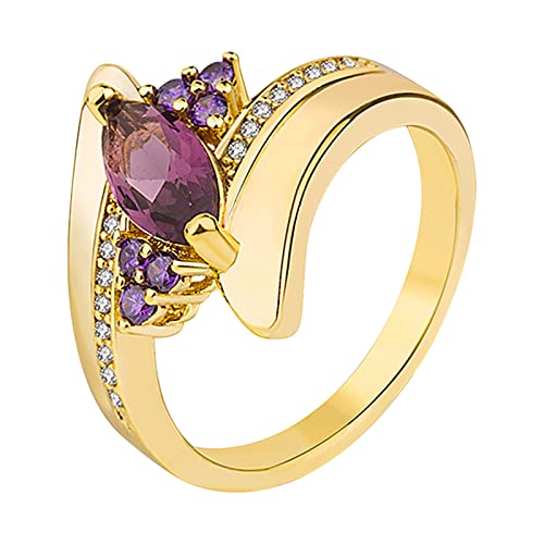YWJewly Ringe für Damen Ring Frauen Einfaches Ring Verlobungs-Rundschliff-Zirkon-Frauen-Hochzeits-Ring-Schmuck-Ringe für Frauen-voller -Damen-Ring Der Ringe Tassen Set (Purple, 10) von YWJewly