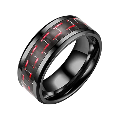 YWJewly Rund geschliffener Zirkon-Trauring für Damen Ring für Erwachsene -Stahlpaar Faserring -Mode Stapelturm Ringe Holz (Red, 12) von YWJewly