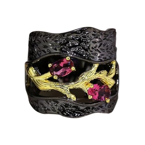 YWJewly Schmuckgeschenk Accessoire Versprechen Finger Böhmischer Ring Baumring Boho Kristall gravierter Ring Vintage rot klobige Aussage für Frauen Ring hohle Ringe Ringetui Für 2 Ringe (black, 9) von YWJewly