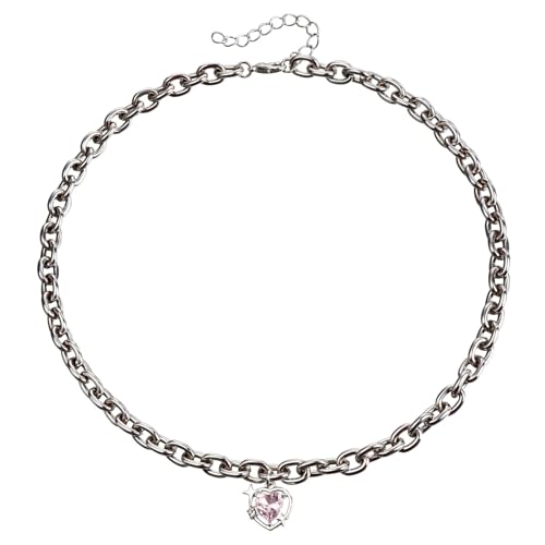 YWJewly SchöNe Ketten Pfirsich-Galaxie-Liebes-Halskette für Frauen, leichte Luxus-Schlüsselbeinkette Kristall Anhänger Kette (Dark Gray-D, One Size) von YWJewly