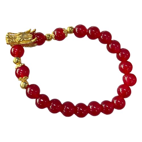 YWJewly Sommer Seil Armbänder Mädchen Of Dragon Perlen Charm-Armbänder Handgefertigtes Kristall-Pi Yao-Drachen-Anhänger-Armband Chinesisches Sternzeichen Feng Shui Stretch-Armbänder R (Red, One Size) von YWJewly