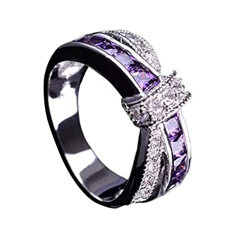 YWJewly Sorgenring Vintage Ring Muttertagsgeschenk US 9 11 12 Ring-Liebes-Herz-Ring-weiblicher Art- Weisepersönlichkeits-Ring-einfache Damen-Ringe Der Ringe Ring Silber 925 (Purple, 11) von YWJewly