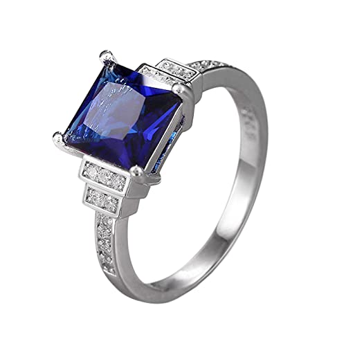 YWJewly Stapelbare Ring Damen Charm Schmuck Dunkelblau quadratischer Zirkonring eleganter Stringring Saphirschmuck Ringe VollDiamant Zirkonring für Frauen Größe 6 Landkarte Der Ringe (Dark Blue, 7) von YWJewly