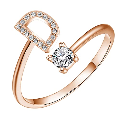YWJewly Stilvoller Miniatur-Zirkonia-Ring mit offenem Ende Buchstabenringe Offene Ringe Vorschlagsgeschenke Brautringe für Verlobungsfeiern Ringe Teenager Mädchen Günstig (D, One Size) von YWJewly