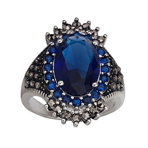 YWJewly Stilvoller silberner runder Ring Vintage Ring Big Ore Schmuck Roter Granatapfel Übertriebener Thai Silberring Schwarze Ringe Ringe Günstig Teenager (Blue, 11) von YWJewly