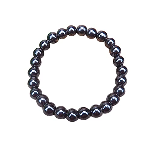 YWJewly Stimmungsarmband 8 mm rundes magnetisches schwarzes Eisensteinarmband für Damen Herren Zecken Armband (Black-d, One Size) von YWJewly