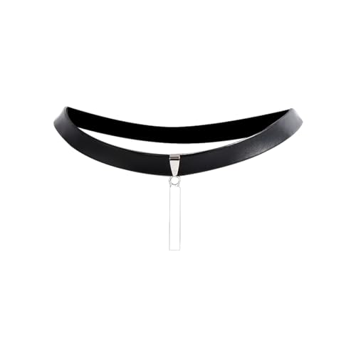 YWJewly Surferkette Schwarze Lederseil-Schlüsselbeinkette, elegante einfache geometrische Anhänger-Halskette für Frauen Halskette Hochzeit Rose (Black-2, One Size) von YWJewly