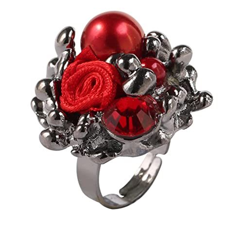 YWJewly Teenager in Übergröße Art- Weiseeinfacher Temperament-Rosen-Blumen-Perlen-offener justierbarer Ring-Damen-Ring-Ring Aufkleber Ringe Hochzeit (Red, One Size) von YWJewly