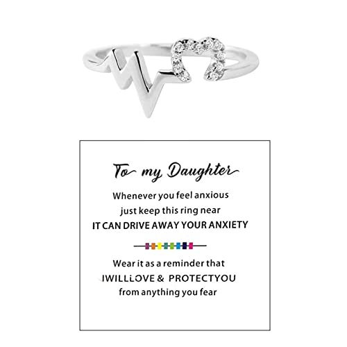YWJewly Teenager in Übergröße To My Daughter Wave Minority Love Women Fashion Silver Ring Ring Card Rings For Women Elastrator Mit Ringen (Silver, 9) von YWJewly