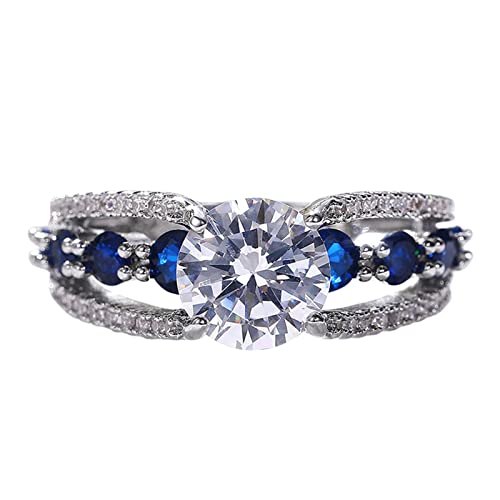 YWJewly Verstellbar Offener Ringe Blau Zirkoning eleganter Stramin Saphirschmuck Ringe Damenmoden VollDiamant Zirkonringe für Frauen Größe 6 10 Günstige Ringe Unter 10 (Blue, 10) von YWJewly