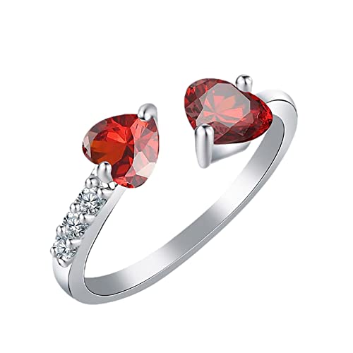 YWJewly Verstellbarer Federring mit offenem Band Diamantschmuck Zirkonring Herzgröße Ringe voll doppelt alle Frauen offen Piercing Ringe Set (Red, One Size) von YWJewly