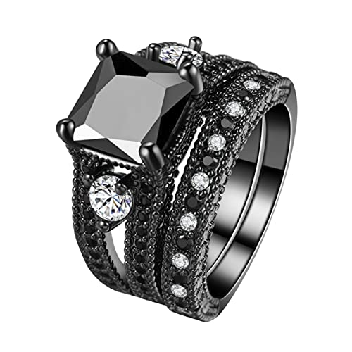 YWJewly Verstellbares geflochtenes Band Europäischer amerikanischer Luxus-Set-Ring Schwarzer Nano-Zirkon-vergoldeter Ring Ringe Damen Silber Hände (Black, 12) von YWJewly