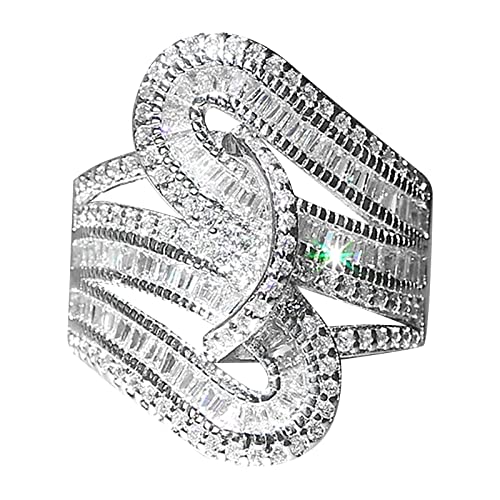 YWJewly Verstellbares geflochtenes Band Paar Princess Cut Diamond Set Ring Mode Luxus Frauen Engagement Hochzeit Schmuck Originelle Ringe (Silver, 9) von YWJewly